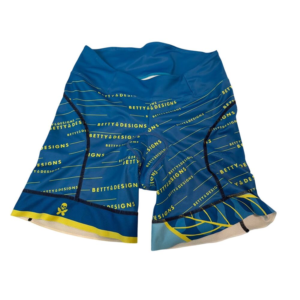 Betty Design Short Cycling Blue Yellow Skull Butterfly Size Large Women Padded